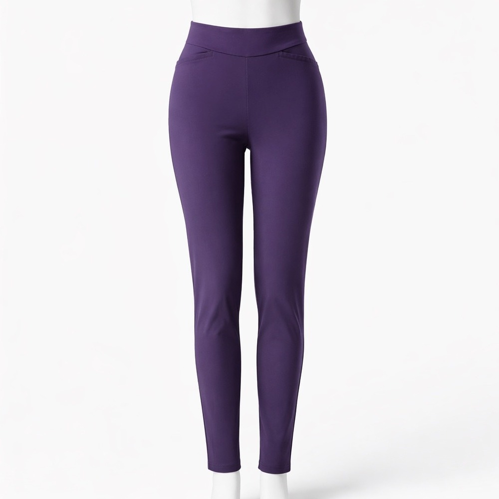 Chicos Perfect Stretch Slim Leg Pants Womens Size Small‎ Short Purple Business
